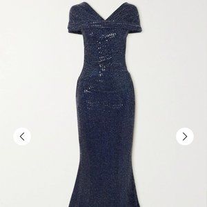 TALBOT RUNHOF Gathered sequined metallic stretch-crepe gown